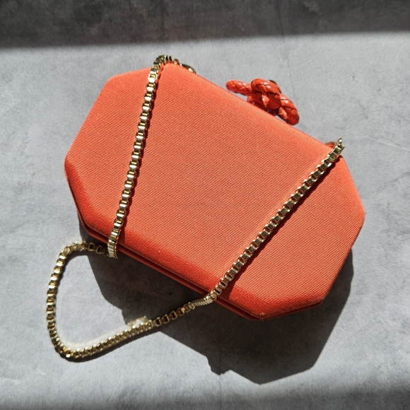 ROBERTO CAVALLI NEON ORANGE SNAKE CLASP CLUTCH